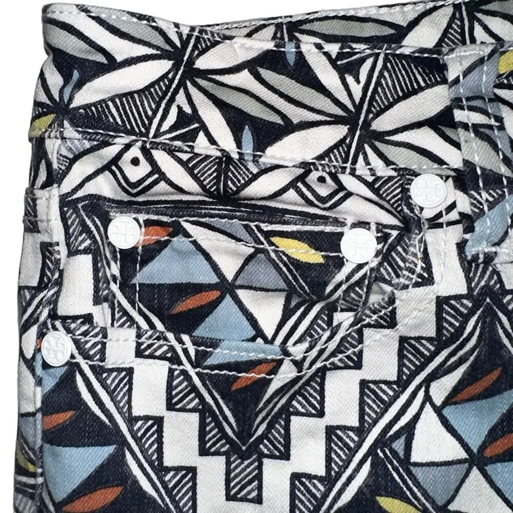 Tory Burch Acoma Printed Cropped Pants 28 in Riviera Blue